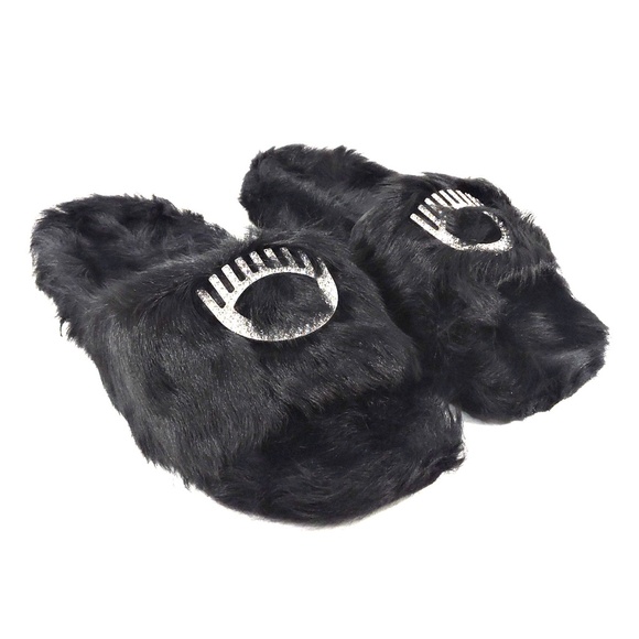 CHIARA FERRAGNI 🇮🇹 WOMENS BLACK LAMB FUR FLAT COMFORT SANDALS - Picture 2 of 8